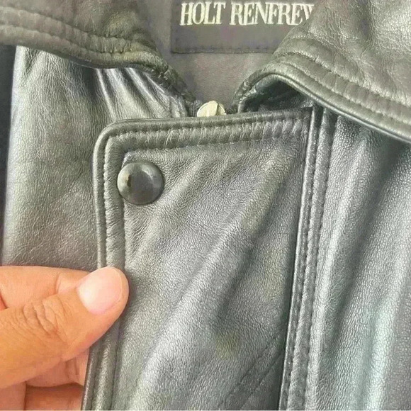 HOLT RENFREW BLACK LEATJER WINTER COAT FOR MEN SIZE M/L - Picture 14 of 16